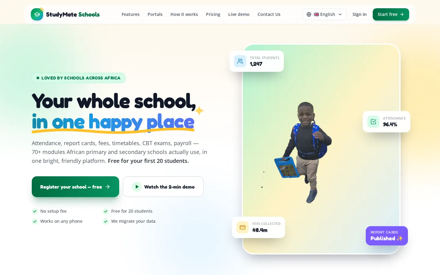 StudyMate Schools website homepage